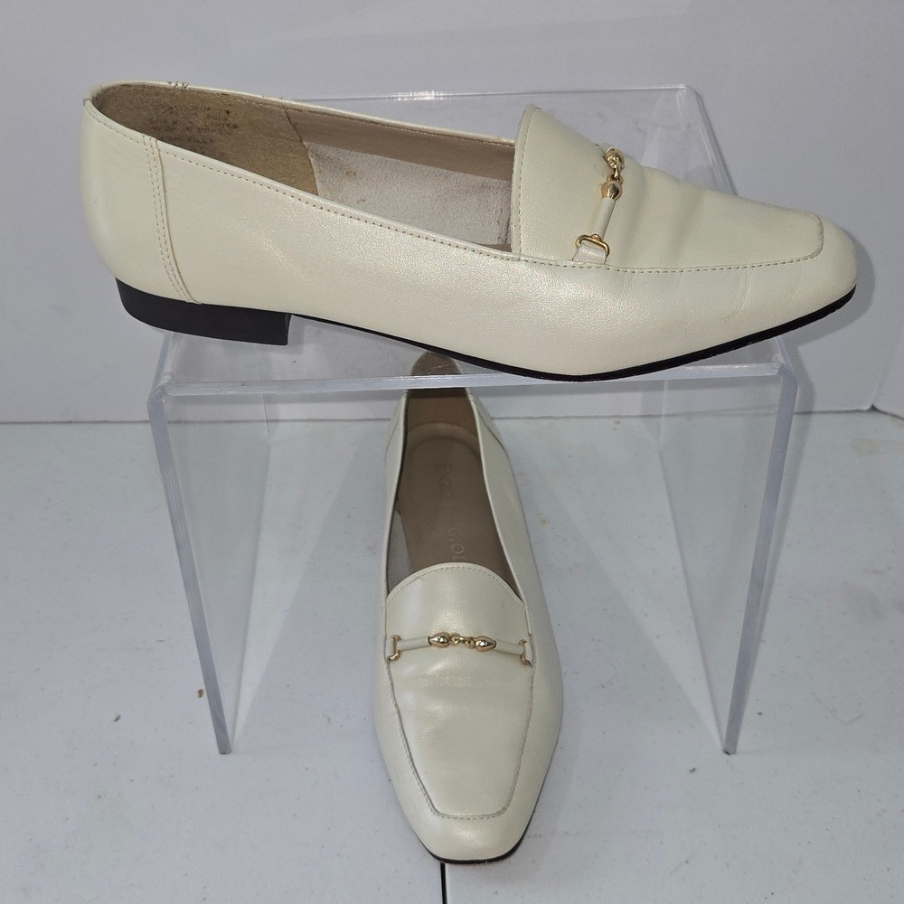 Enzo Angiolini Cream Leather Horsebit Loafers Square Toe Flats Mens 7.5M Brazil
